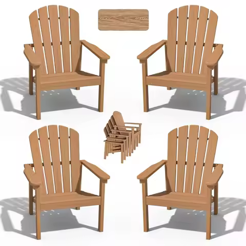 Set of 4 Compact Stackable Adirondack Chairs 26.3" Wide HDPE Outdoor Patio Chairs Durable Space-Savi