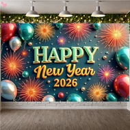 6x3.6ft Happy New Year 2026 Banner Multi-Color New Years Decorations 2026 New Years Eve Party Suppli