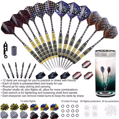 Dart Set 12pcs Dart 20g and 24g Steel Tip Professional Metal Tip Dart and Sharpening Tool, Aluminum