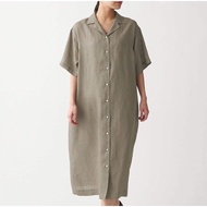 MUJI ชุดเดรสผ้าลินิน แขนสั้น FRENCH LINEN WASHED