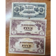 Malaya Japanese Occupation Banknotes 1 & 5 Dollar ( 3 Notes )