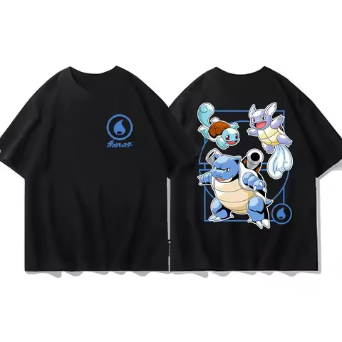2026 Summer Pokemon Charizard Evolution Double Sided Print T-Shirt Cotton Parent-child Clothing & Fa