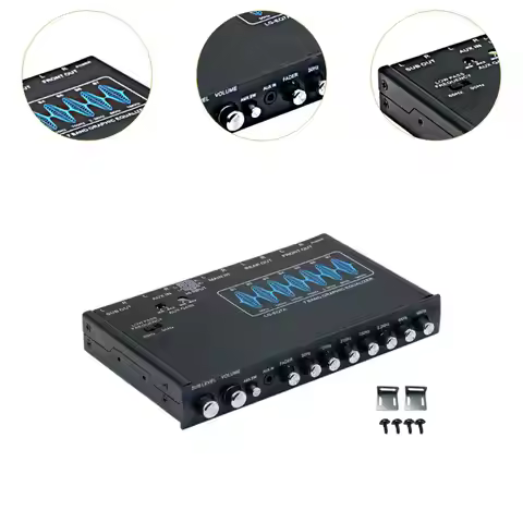 7 Band Car Audio Equalizer Intelligent Noise Reduce Frequency Adjustable Black Professional for Car,