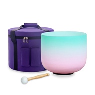 Hye-eun 432hz/440hz Green and Pink 8 inch Crystal Singing Bowl for Yoga Meditation Sound Healing