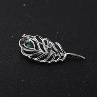 GEM'S BALLET Natural Green Agate Gemstone Brooches 925 Sterling Silver Plant Leaves Brooch For Women Wedding Fine Jewelry