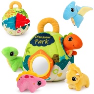 Baby Toys 6-12 Months - Soft Baby Stuffed Dinosaur with 5 Sensory Dinos
