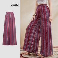 Lovito Boho Pants Tribal Print Ruched Pants for Women L112ED565