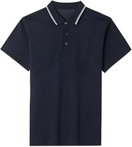 WZHZJ Fashion Men Polo Shirt Cotton Short Sleeve Solid Summer Thin T-shirts Casual Button Collar Basic Polo Shirt for Man (Color : Blue, Size : XXL code)