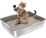 Stainless Steel Litter Box - 17.7" L x 13.77" W x 4" H Metal Cat Litter Box, Non Stick, No Smell, Ea