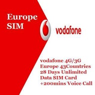 歐洲 28天 43國 4G 1GB 無限數據上網卡 + 200分鐘歐洲通話 數據卡 SIM CARD