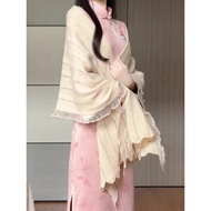 Matcha 2026 Autumn Winter New Pink Inverted Large Sleeve Improved Cheongsam Lady Fan New Chinese Sty