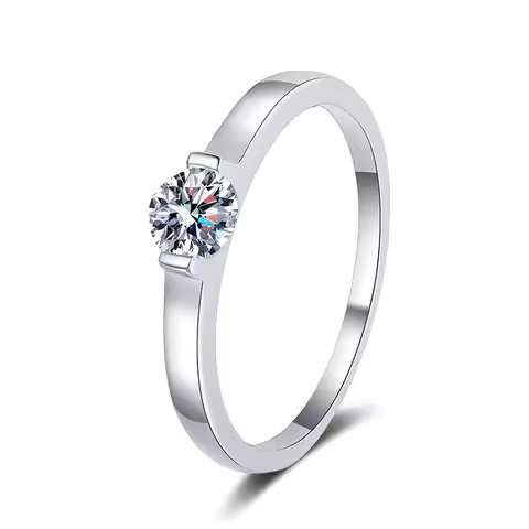 Solid White Gold Ring for Women 0.5CT Round Moissanite Solitaire Engagement Ring Statement AU585 AU7