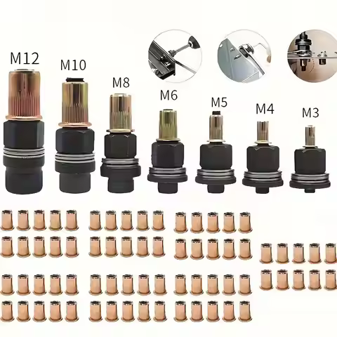 85-216pcs Manual Riveting Tool Set, 7 Sizes M3-M12 with 82 Rivet Nuts, Heavy-Duty Metal Gun for Auto