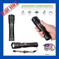 Lampu suluh LED XHP50 SWAT 50000 lumens tactical flashlight usb rechargegable waterproof camping zoo