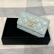 珍藏款💞 Chanel 24P Baby Blue Seasonal Card Holder 香奈兒粉藍色珍珠卡包 24B 24A 24C 24S Wallet Cardholder Coin Cas