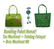 Paket Hemat Tas Batik Muslimat NU Hijau / Tas Muslimat Model Totebag / Bros Juntai Muslimat NU / Tas