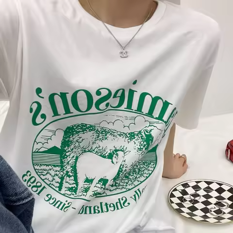 Summer Women T Shirt Punk Jamieson Sheep Loose Top Vintage Tees Short Sleeve Plus Size Butterfly Car