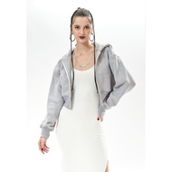 OCWA FREJA MISTY GREY CROP ZIPPER HOODIE Crop Top Jacket