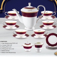 Vantage Tea Set Embossed Floral Maroon 23 Pieces