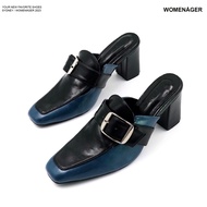 womenager - Sydney Black-Blue leather รองเท้าโลฟเฟอร์ส้นสูง สวมใส่ง่าย