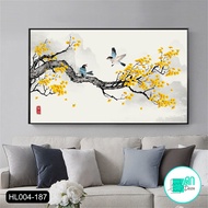Canvas wall painting with composite frame of lovebirds on ginkgo branch - 80 x 50 cm