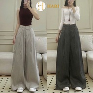 Hari ulzzang wide-leg pants, brown-toned long striped pants with belt Q444 P6K14