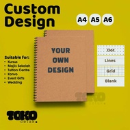 CUSTOM LOGO Kraft Notebook | Notebook | Buku Nota | A4 - A5 - A6 Size | Wire-O | Grid - Dot - Line -