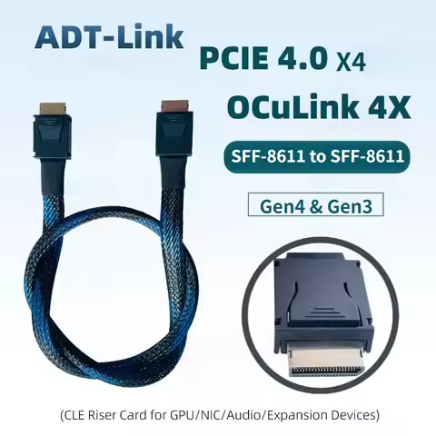 New PCIE 4.0 x4 Gen4 SFF8611 to SFF-8611 Extension Cable Oculink 4i 4X 42P Silver Plated Cable For G