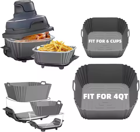 2Pcs Silicone Air Fryer Liners for Ninja Crispi FN101GY/FN101SG/FN101ST,Fit for 4-QT & 6-Cups 4-in-1