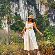 女式白色褲子 白色條紋褲子 亞麻棉褲 闊腿褲 亞麻白色褲子