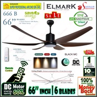 Elmark Ceiling Fan 666B BLACK MC 66” inches DC Motor Remote Control 6 Blades Ceiling Fan With 24W 3 