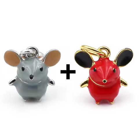 Buipoey 2pcs NEW Enamel Mouse Pendant Big Ears Mouse Zodiac Rat Charms Fit Brands Necklace Bracelet 