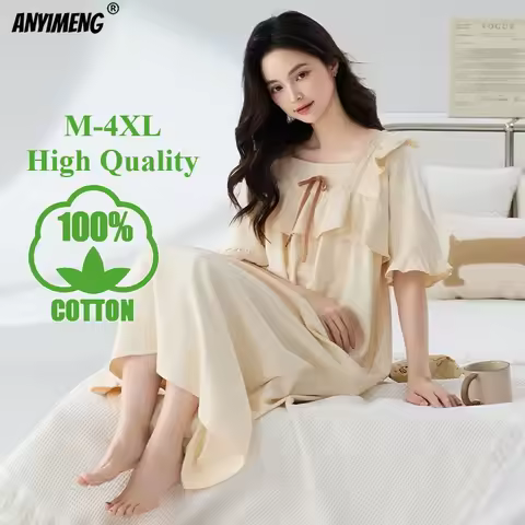 100% Cotton Women Nightgowns Retro Princess Style Sleepshirt Elegant Lady Nightdress M-4XL Plus Size
