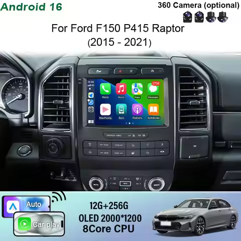 Android 16 9“For Ford F150 P415 Raptor 2015-2021 Wireless CarPlay GPS Bluetooth WiFi DSP IPS HD Touc