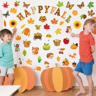 Fall Bulletin Board Decor Set - Autumn Leaves Squirrel Pumpkin Happy Fall Wall Stickers