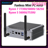 MNGFR Fanless Mini PC AMD Ryzen 7 7730U 5800U Barebone Desktop Gaming Computer 4K Dual Lan Firewall 