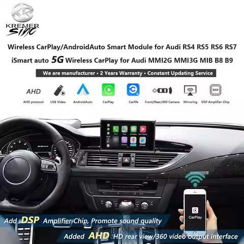 Wireless Apple CarPlay AndroidAuto Retrofit for Audi RS4 RS5 RS6 RS7 MMI2G MMI3G MIB B8 B9