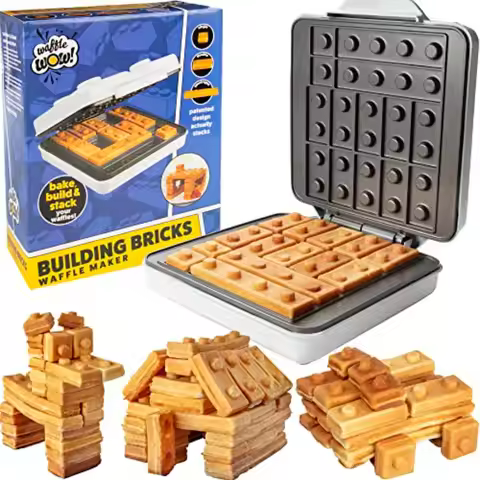 Building Brick Electric Waffle Maker- Cook Fun Buildable Waffles or Pancakes- Make Houses Cars and A