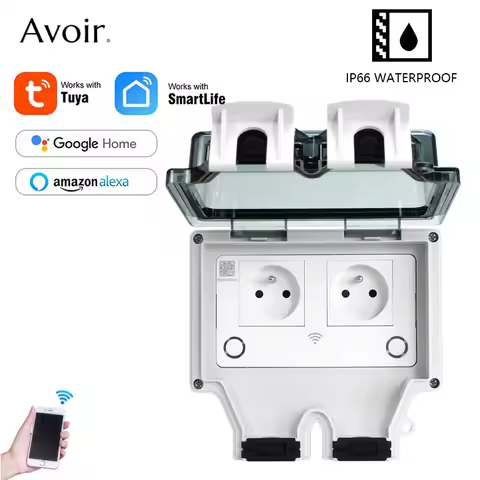 Avoir Tuya Power Socket IP66 Outdoor Wifi Smart Waterproof Socket Box Smart FR Wall Plug Socket With