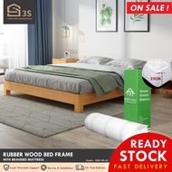 [3S  FURNITURE] Solid Rubber Wood Tatami Style Queen/Single Size Bed Frame with Bedframe Headboard + Mattress