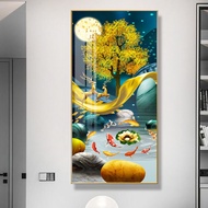 Golden Deer Koi Fish Tree Moon Landscape Canvas Painting Big Size HD Print Picture Home Decoration G