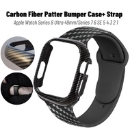 Strap+Case for iWatch 8 Ultra 49mm 45mm 41mm Carbon Fiber Pattern Silicone Watchband Bracelet+PC Bumper Case for iWatch Serie 6 5 4 3 SE Band 40mm 44mm