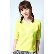 Sampleone [Made In Taiwan] "Henry Collar" Girls Style Henry Shirt Yellow White Stripes