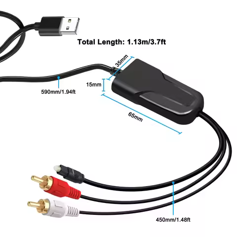 192KHz DAC Cable Toslink to RCA L/R Converter 24Bit SPDIF Dolby Decoder Noise Free for TV Amplifier