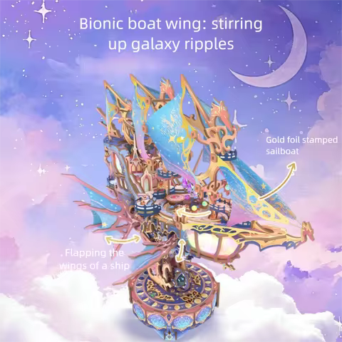 3D Wooden Star Trail Fantasy Ark, Mechanical Drive, Gold Foil Metallic, Advanced Adult Assembly, Hom