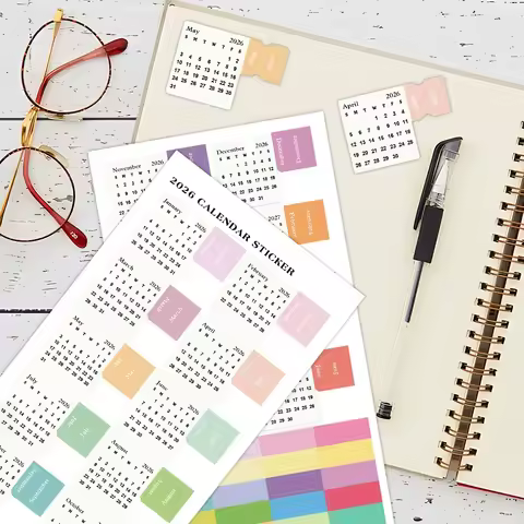 MINKYS 2026 12 Month Candy Color 2pcs/Pack Calendar Sticker Set Decorative Calendar Mark Lable Stati