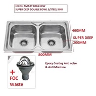 NICON 8046 Double Bowl Super Deep Stainless Steel Sink (Ready Stock)
