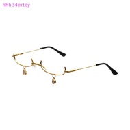 hhh34ertoy&gt; Vintage Glasses Metal Frame Half Without Lens Girls Chic Cosplay Party Decoration Lensless Metal Half Frame Glasses With Chain well