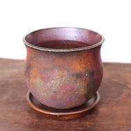 備前燒花盆 三切 [附托盤] u-075