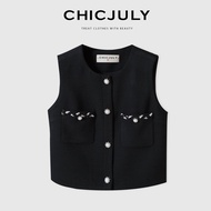 ชุดเสื้อแจ็คเก็ตและกระโปรงสั้น ชิคJULY Parisian Roll Paint Black White Bead 90s High Intelligence Se
